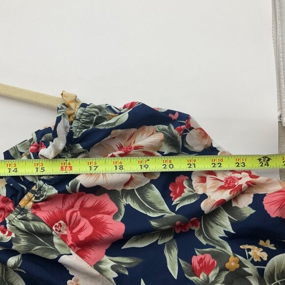 VTG Hilo Hattie Sz Medium Floral Maxi Tiered Dress Navy Hawaiian Tropical - Picture 6 of 10